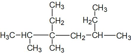 Exemple d'alcane avec substituants, le 3-ethyl-2,3,5-trimethylhepthane